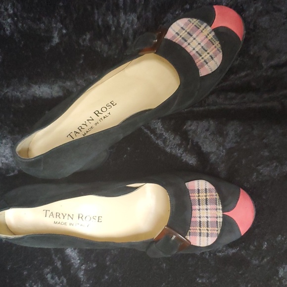 Adorable Italian Taryn Rose black & pink plaid round toe heels. - Picture 2 of 14